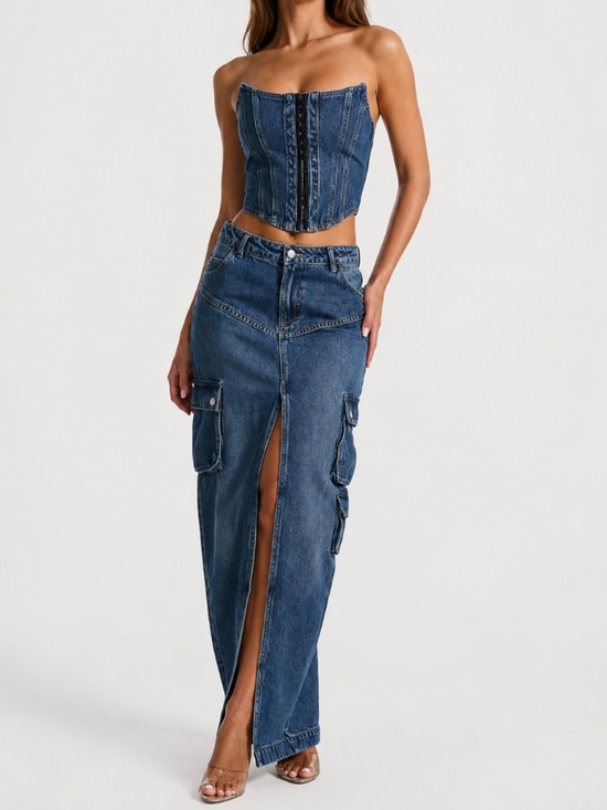 naked wardrobe Dresses & Skirts - NAKED WARDROBE Sexy CHic Music Festival Cargo Denim Y2K Maxi Skirt